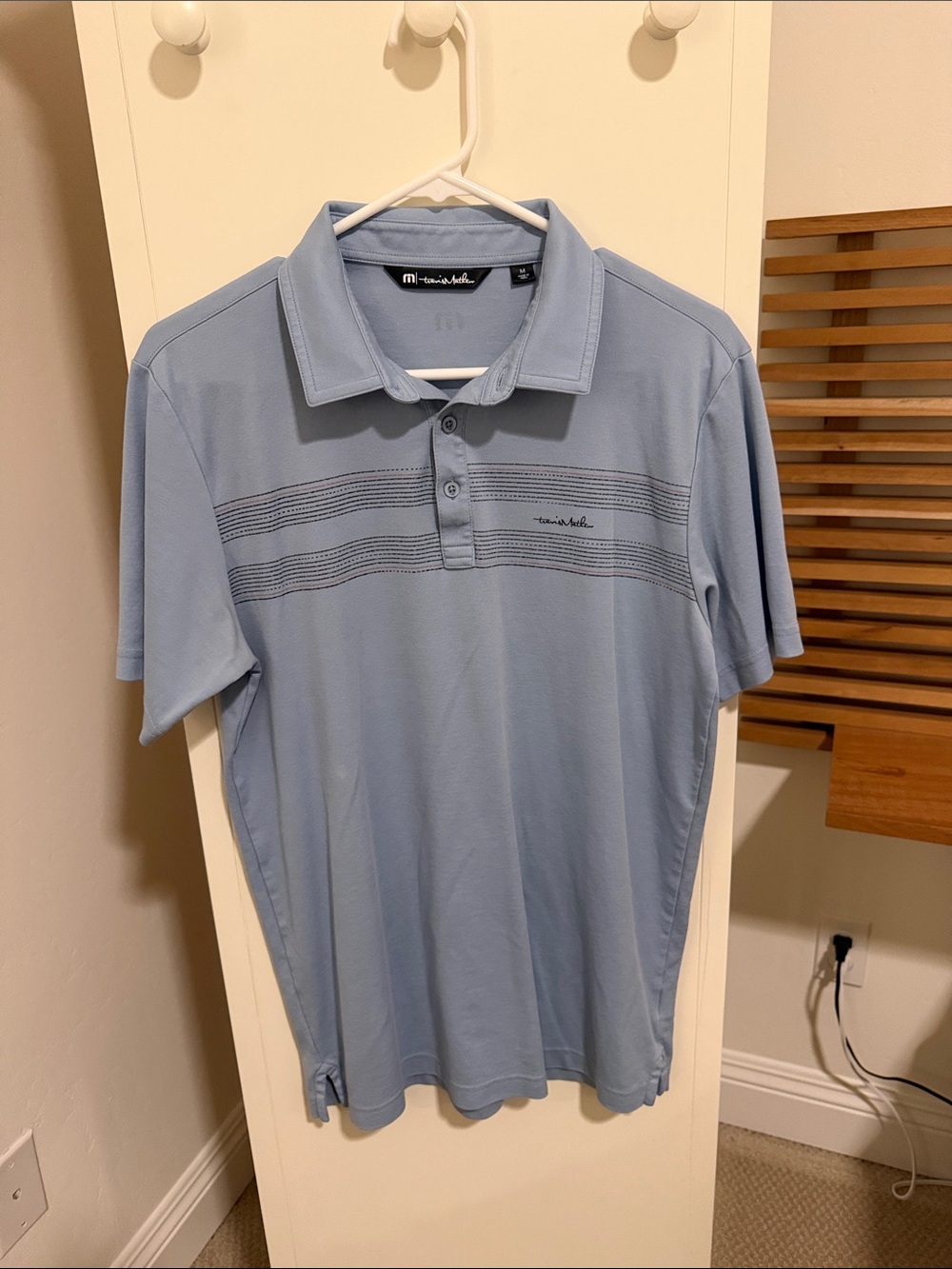 Travis Mathew Light Blue Striped Chest Polo